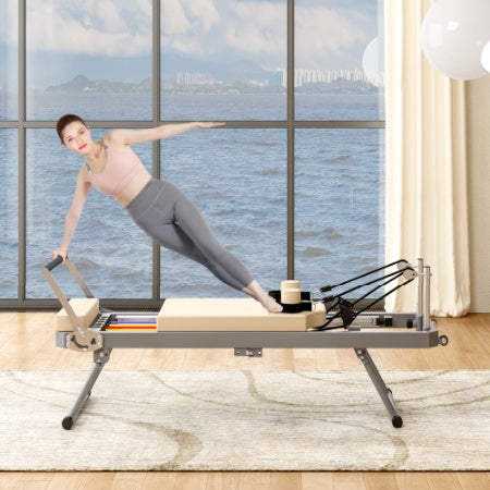Pilates Reformer Machine For Home Gym Workout, Foldable Pilates Equipment With High Strength Alloy Springs For Beginners, Up To 330lbs