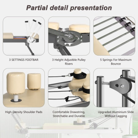 Pilates Reformer Machine For Home Gym Workout, Foldable Pilates Equipment With High Strength Alloy Springs For Beginners, Up To 330lbs
